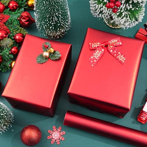ZINTBIAL Metallic Red Wrapping Paper Roll with Cut Lines - Solid Red Holiday Gift Wrap for Graduation, Christmas, Birthdays, Baby Shower, Wedding - 17.5 in x 33 ft (48 sq. ft), Easy to Cut - color: Metallic-Red
