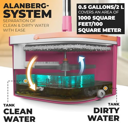 Mop and Bucket Set with Wringer, Dual-Chamber Flat Mop, Pink – ALANBERG - color: Pink