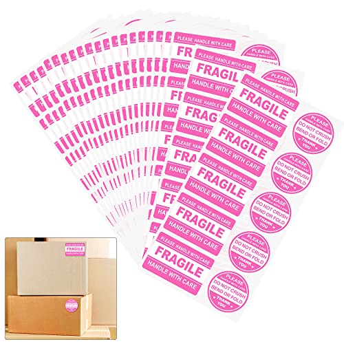 600 PCS Fragile Stickers for Shipping Do Not Trample or Fold Stickers Do Not Drop Labels for Shipping Mailing Envelops Cartons Pallets Adhesive Labels(Pink) - color: Pink