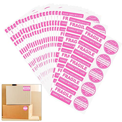 600 PCS Fragile Stickers for Shipping Do Not Trample or Fold Stickers Do Not Drop Labels for Shipping Mailing Envelops Cartons Pallets Adhesive Labels(Pink) - color: Pink