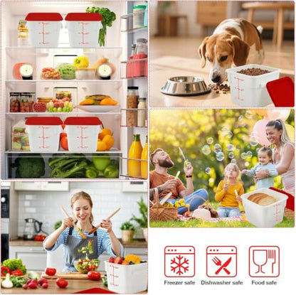 Square Food Containers with Lids 4-Pack, Commercial Grade Plastic Bins for Restaurant Kitchen Pantry Storage, Freezer & Dishwasher Safe (Red, 6QT-4PACK) - size: 6QT-4PACK