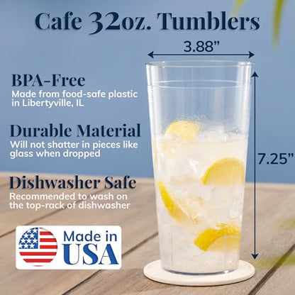 US Acrylic Cafe Plastic Reusable Tumblers, Clear, 32-Ounce, Set of 12 - color: Clear, size: 32 ounces