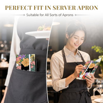 Server Book,7 Pocket Zipper Organizer,Server Books for Waitress - color: Flower Black Cat