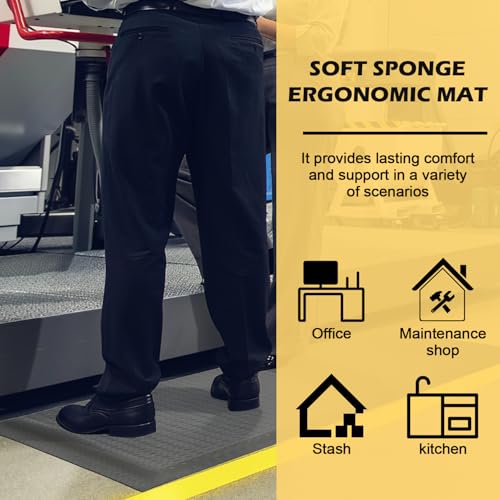 Anti Fatigue Mat 2x7 Ft 15/16" Thick Soft Sponge Ergonomic Mat - size: 83.9"L x 24.4"W x 0.9"Th