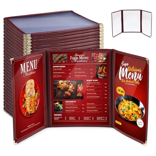 WeChef 30 Pack Restaurant Menu Covers 8.5" x 11" Triple Fold 3 Pages 6 - size: 8.5" x 11" - Trifold - 6 Views
