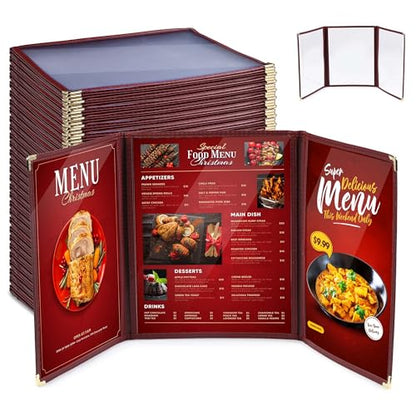 WeChef 30 Pack Restaurant Menu Covers 8.5" x 11" Triple Fold 3 Pages 6 - size: 8.5" x 11" - Trifold - 6 Views