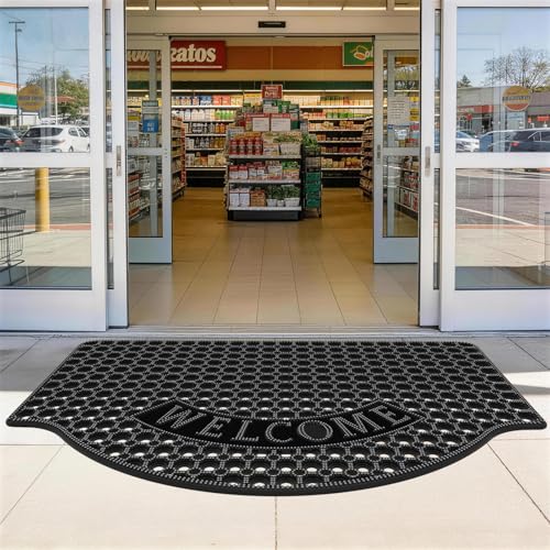 31”x 47” Black Non Slip Waterproof Welcome Rubber Door Mat with Holes, Outdoor Rubber Mats with Drainage for Entrance, Patio, Garage, Restaurant and Bar, Commercial Floor Mats Outdoor that Drain Water - color: Black Convex Shape, size: 2'7" x 3'11" (Black