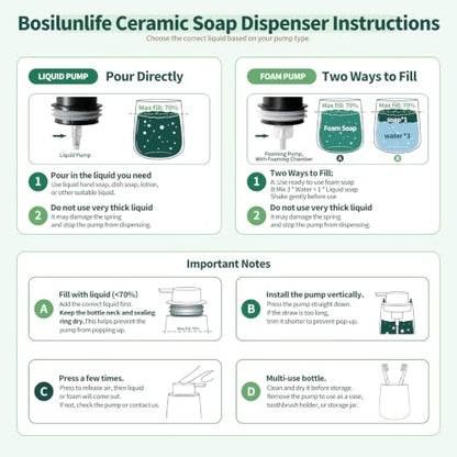 BosilunLife Ceramic Soap Dispenser - Dish Soap Dispenser for Bathroom 12Oz - color: Beige With Silver Pump