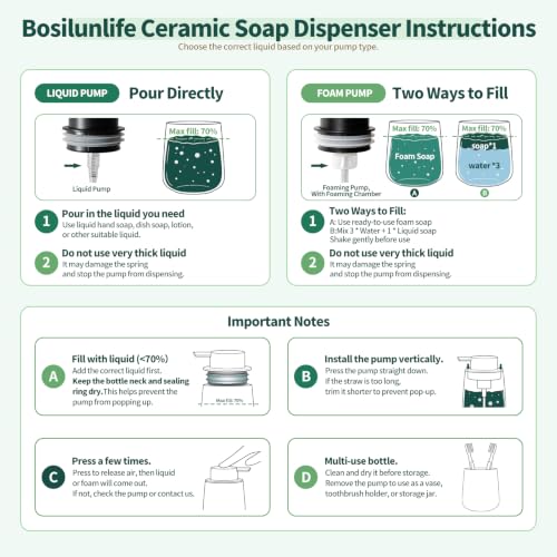 BosilunLife Ceramic Soap Dispenser - Dish Soap Dispenser for Bathroom 12Oz - color: Apricot