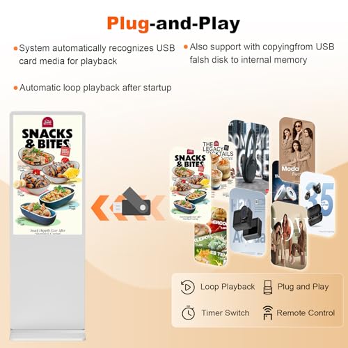 49 inch Indoor Digital Signage LCD Screen IPS Floor Standing Digital Kiosks Interactive Displays with WiFi HDMI/USB Input Auto AD Player, Android OS White - color: White, size: 49 inch, style: NonTouch-Screen