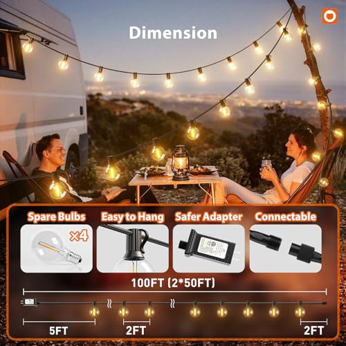 addlon Outdoor String Lights 100FT G40 with Remote 54 LED Shatterproof Bulb - color: Black, size: 100FT