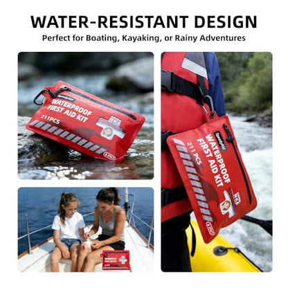 211 PCS Waterproof First Aid Kit, Emergency Supplies for Hiking & Boating