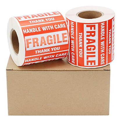 [2 Rolls, 1000 Labels] 2" x 3" Fragile Stickers Handle with Care Warning Packing/Shipping Labels - Permanent Adhesive - size: 2 Rolls