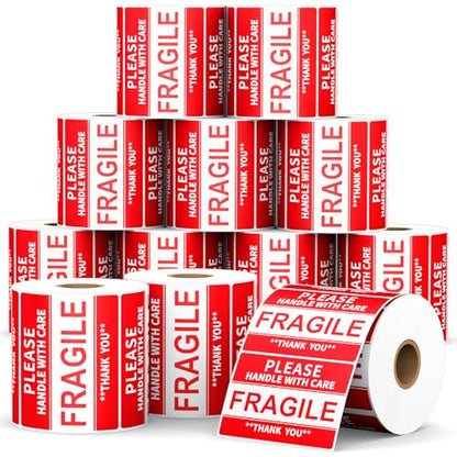 3 x 2 inch Fragile Stickers for Shipping and Moving (12 Rolls, 6000 Labels) - size: 3" x 2"