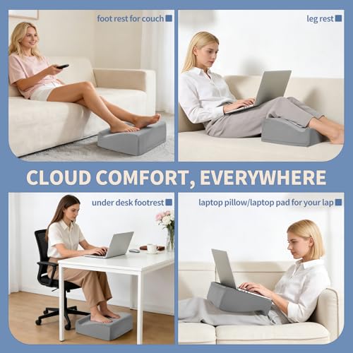 Foot Rest Under Desk with Rocking Base | Gray Velvet - color: Gray, size: 12.6" L x 15" W x 6.1"