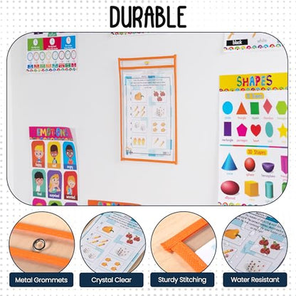 Essex Wares - 6 Pack, Orange Dry Erase Pockets, 10" Wide x 13.5" Tall - color: Orange