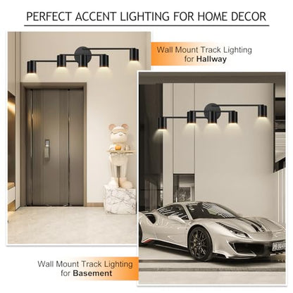 BoostArea 5 Light Track Lighting Kit, Black 5 Way Ceiling Spot Lighting, Center Swivel Track Light Heads, Flexibly Rotatable Light Head for Kitchen, Living Room, Bedroom, GU10 Bulb Not Included - color: Rotatable-5 Light-Black