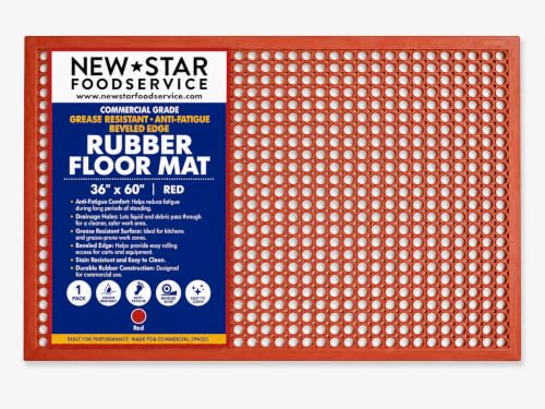 New Star Foodservice 54521 Rubber Floor Mat, 36" x 60", Red