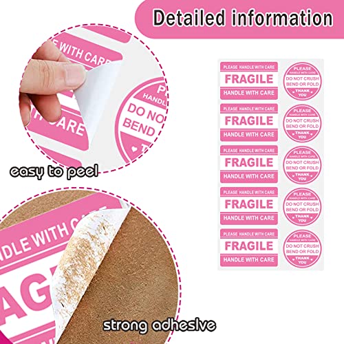 600 PCS Fragile Stickers for Shipping Do Not Trample or Fold Stickers Do Not Drop Labels for Shipping Mailing Envelops Cartons Pallets Adhesive Labels(Pink) - color: Pink