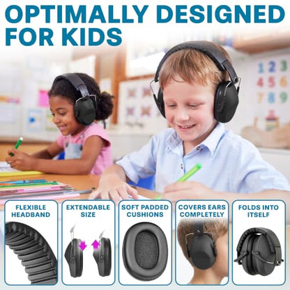 Kids Noise Canceling Headphones - 31 dB (2K Hz) - Ear Protection Earmuffs - color: Charcoal Grey