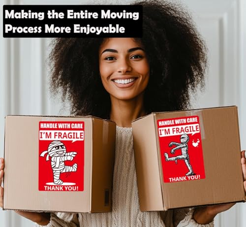 4x6 Inch Large Fragile Stickers 100pcs - Funny Mummy & Dog Design, Permanent Adhesive, Handle with Care Labels for Shipping Boxes - style: Large Fragile Stickers