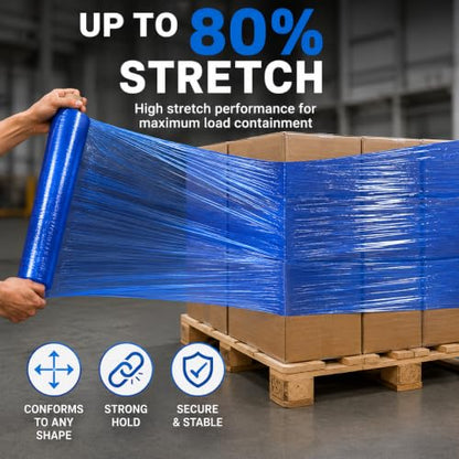 18" Stretch Wrap Film, 1500 ft, 80 Gauge (20 Micron), 7-Layer Clear Pallet Wrap, Up to 80% Stretch, Self-Adhering Heavy-Duty Moving & Packing Film, 6 Rolls (Blue, 18 inch x 1500 feet) - color: Blue, size: 18 in x 1500 ft - 6 Rolls
