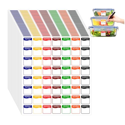 1680 Pcs 1" Square Day of The Week Labels, Removable & Writable Food Stickers in English/Español/Français for Restaurant Kitchen Containers and Inventory Management - color: Square Sheet Labels