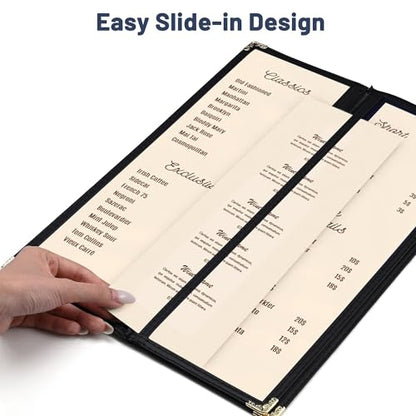 WeChef 30 Pcs 4.25 x 14" Restaurant Menu Covers 4 Page 8 View Menu Holders - size: 4.25x14" - 8 View