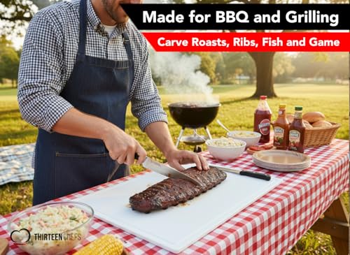Thirteen Chefs Extra Large 30x18 Inch Cutting Board with Juice Groove - Great for Carving, Fish, Meat and Game – 1/2 Inch Thick White HDPE Plastic, 10 pounds - color: White, size: 30"L x 18"W