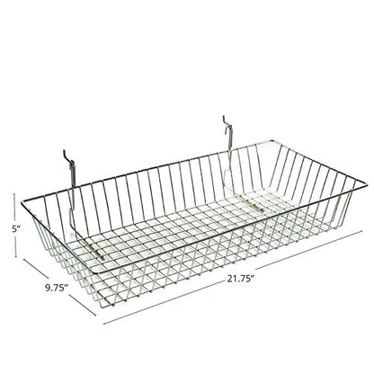 Azar Displays 300625-2pack Wire Basket, Chrome, Large (Pack of 2) - size: 21.75"W X 5 "H