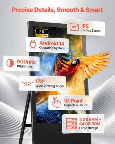 VEVOR 32 in Indoor Digital Signage Floor Standing Advertising Display Kiosk, WiFi HDMI/USB Input Android OS, 178° Wide View, LCD Touchscreen Interactive Monitor, Commercial Totem Vertical Poster - size: 32"-Touchscreen