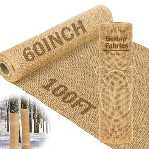 Buryeah 1 Pack 60 Inch X 100 ft Burlap Fabrics Roll Natural Jute Garden - size: 60 Inch x 100 ft