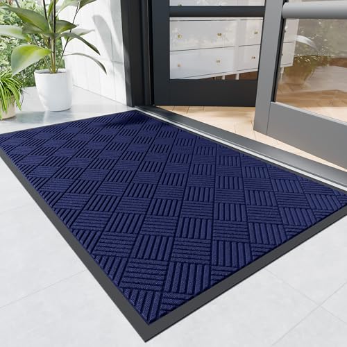 Durable Indoor Outdoor Door Mat, 6' x 2' Heavy Duty Front Door Mat for Entryway, Non-Slip Backing, Stain and Fade Resistant, Absorbent Commercial Floor Mat for High Traffic Area, Blue Diamond - color: Blue-diamond, size: 2' x 6' (Rectangular)