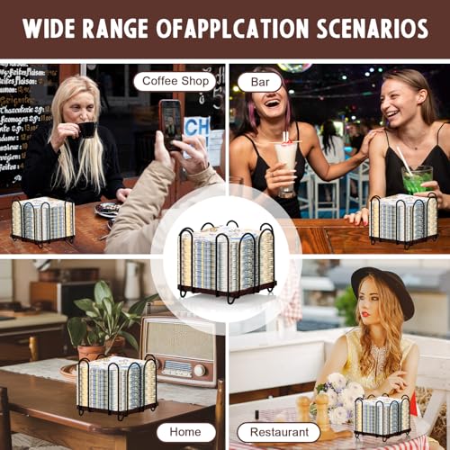 Square Metal Cocktail Napkin Holder 5x5 Wood Napkin Dispenser Black Flat Napkins Holder Brown Paper Napkins Storage Napkin Holder Caddy Deep Napkin Basket Napkin Organizer for Wedding Bar Party Table
