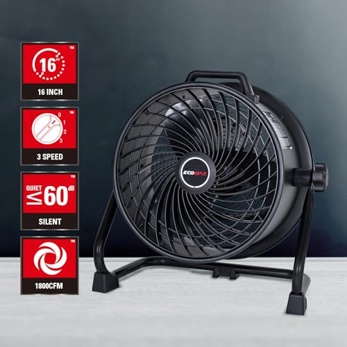 ECOMAX Drum Fan, 16 Inch High Velocity Industrial Shop Fan, Ultra-Quiet - size: 16Inch