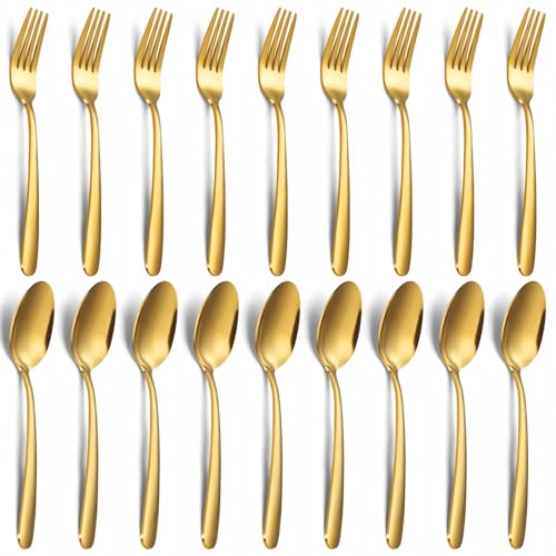 Unokit 24-Piece Spoons and Forks Set Silverware Set - Forks and Spoons Stainless Steel Silverware for Home, Kitchen and Restaurant, 12-Fork and 12-Spoon, Mirror Polished & Dishwasher Safe, Gold - size: gold forks and spoons 24 piece