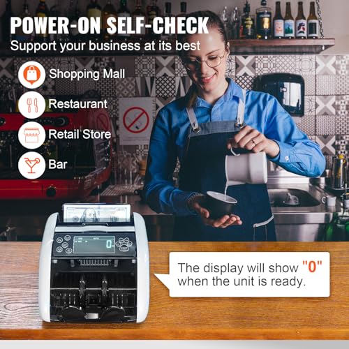 VEVOR Money Counter Machine, Bill Counter with UV/MG/IR/DD/DBL/HLF/CHN Counterfeit Detection, Counting/Value Count/Add/Batch Modes, USD/EUR Money Counting Machine with LCD Display for Small Business - size: 9.6*11*6.2"