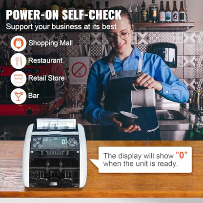 VEVOR Money Counter Machine, Bill Counter with UV/MG/IR/DD/DBL/HLF/CHN Counterfeit Detection, Counting/Value Count/Add/Batch Modes, USD/EUR Money Counting Machine with LCD Display for Small Business - size: 9.6*11*6.2"