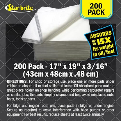 STAR BRITE Bilge Oil Pads - Absorbs Oil, Repels Water - color: 200 Pack