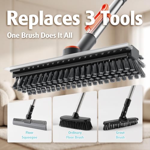 AIR U+ Floor Scrub Brush with Long Handle, 4 in 1 Floor Scrubber & Squeegee - color: Gray