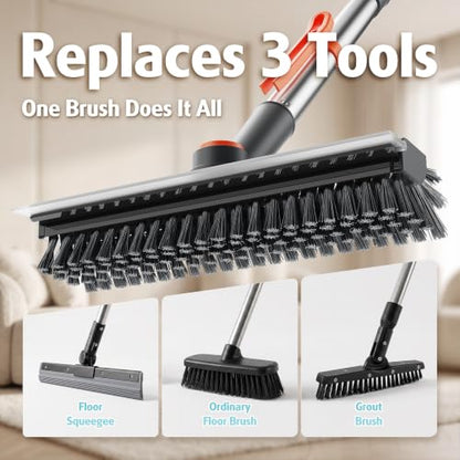 AIR U+ Floor Scrub Brush with Long Handle, 4 in 1 Floor Scrubber & Squeegee - color: Gray