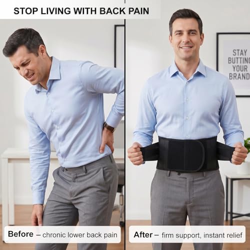 Back Brace for Men Lower Back Pain, Heavy Duty Lumbar Support Belt - size: Large