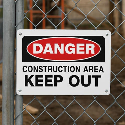Danger Construction Area Keep Out Sign, 14x10 Aluminum, 4 Pack