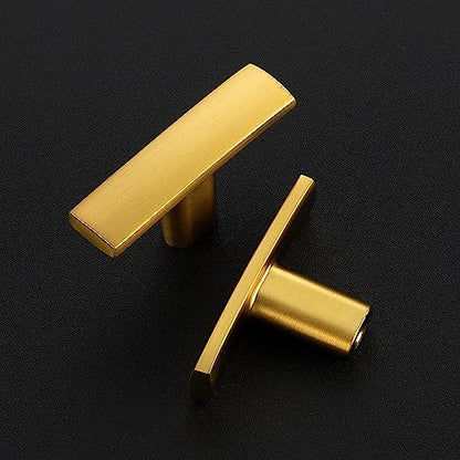 5 Pack Brushed Brass Cabinet Knobs, 2in Length Curved Bar Drawer Pulls - color: Brushed Brass, size: 5 Pack, style: Curved