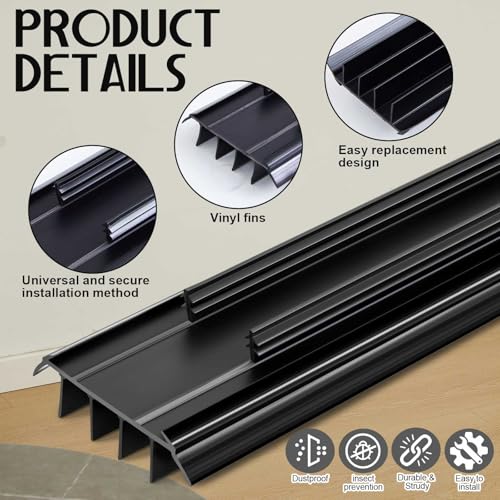 Pushglossy 2 Pcs Kerf Style Door Bottom Seal with Vinyl Fins, Black - color: Black, size: Kerf Style