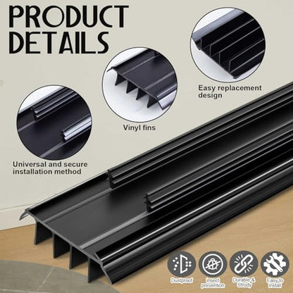 Pushglossy 2 Pcs Kerf Style Door Bottom Seal with Vinyl Fins, Black - color: Black, size: Kerf Style