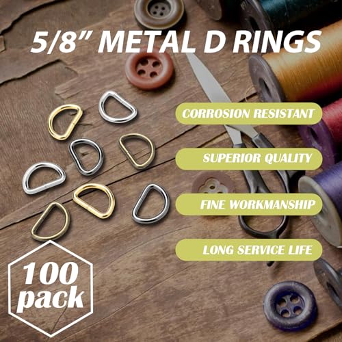 CooBigo 100 Pack 5/8" Dee Rings D-Ring Metal Buckle Strap Sewing Accessories FLQ051-C - color: Silver, size: 5/8 Inch