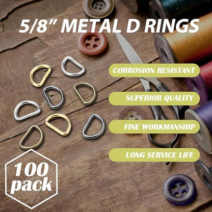 CooBigo 100 Pack 5/8" Dee Rings D-Ring Metal Buckle Strap Sewing Accessories FLQ051-C - color: Silver, size: 5/8 Inch