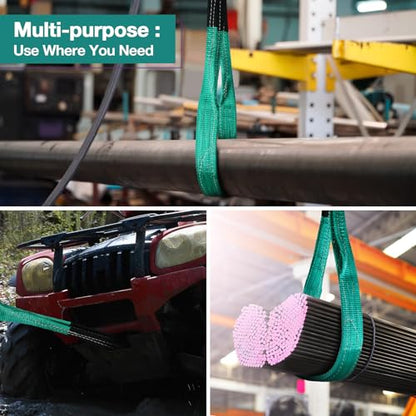 Lift Sling Straps,2" x 4' Heavy Duty Flat Eye Lift Sling 2 Pack - color: Green, size: 2" x 4' (2 pack)