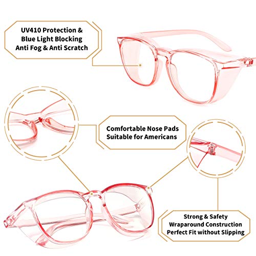 Alsenor Safety Glasses Anti Fog Goggles Protective Eyewear Blue Light Blocking Anti Dust UV Protection Glasses For Men Women (2 Pack (Pink + Clear)) - color: 2 Pack (Pink + Clear)